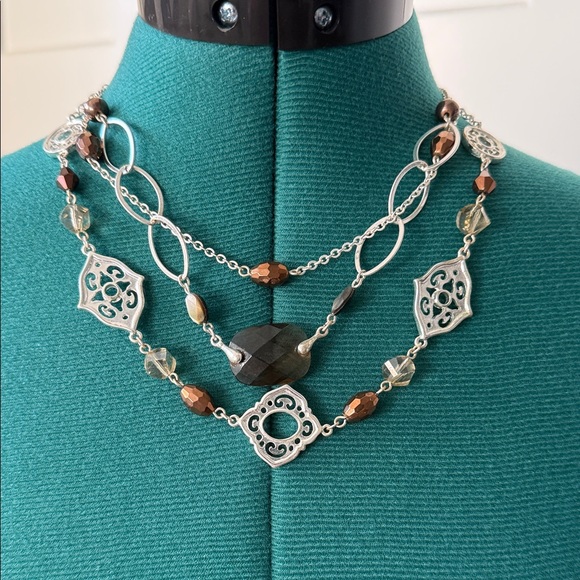 White House Black Market Jewelry - White House Black Market Silver and Brown Necklace